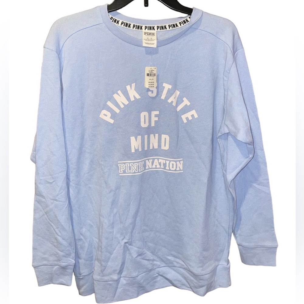 NWT VS "PINK" - Baby Blue Long Sleeve Crew Neck - Pink State of Mind Pink Nation